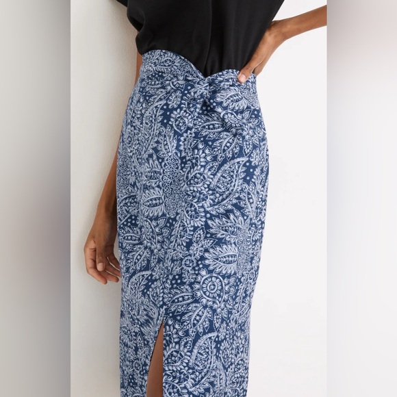 Madewell linen blend knotted midi skirt in paisley garden - Picture 1 of 4